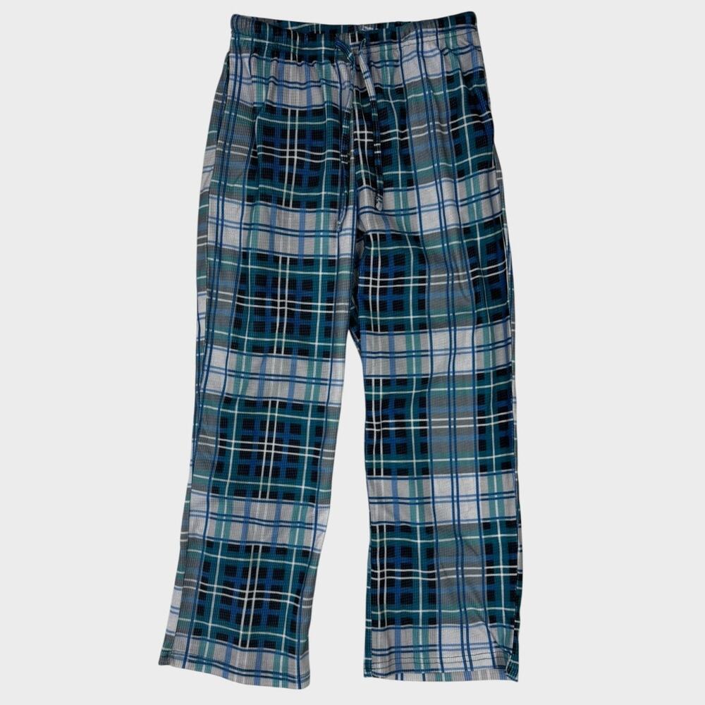 Ekouaer Womens Medium Blue Gray Plaid Sleep Pants Pajama 100% Polyester